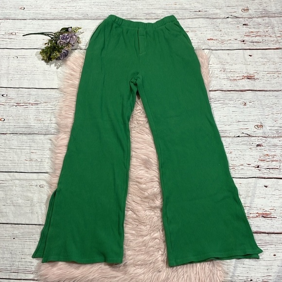 NWT Monrow Thermal Wide Leg Slit Side Pants Clover - Picture 2 of 9